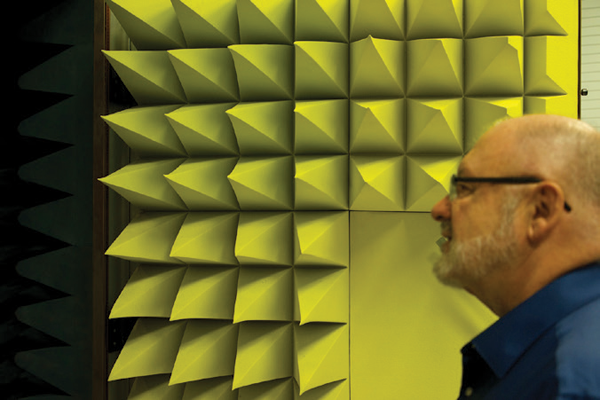 Founder and Chairman Mike Golden at the WRC, Entering the Anechoic (echo-free) Testing Chamber.